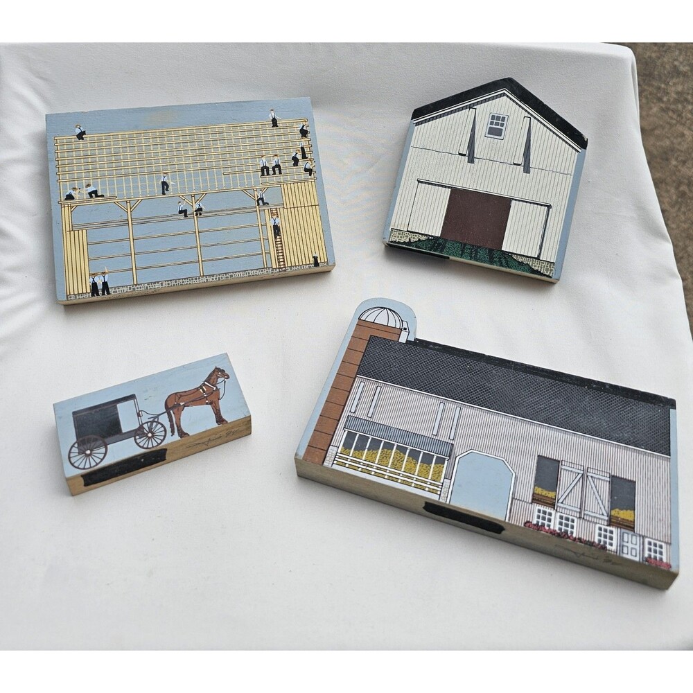 My Hometowne Inc. Amish Collection Wooden Shelf Decor Barn Rising Buggy